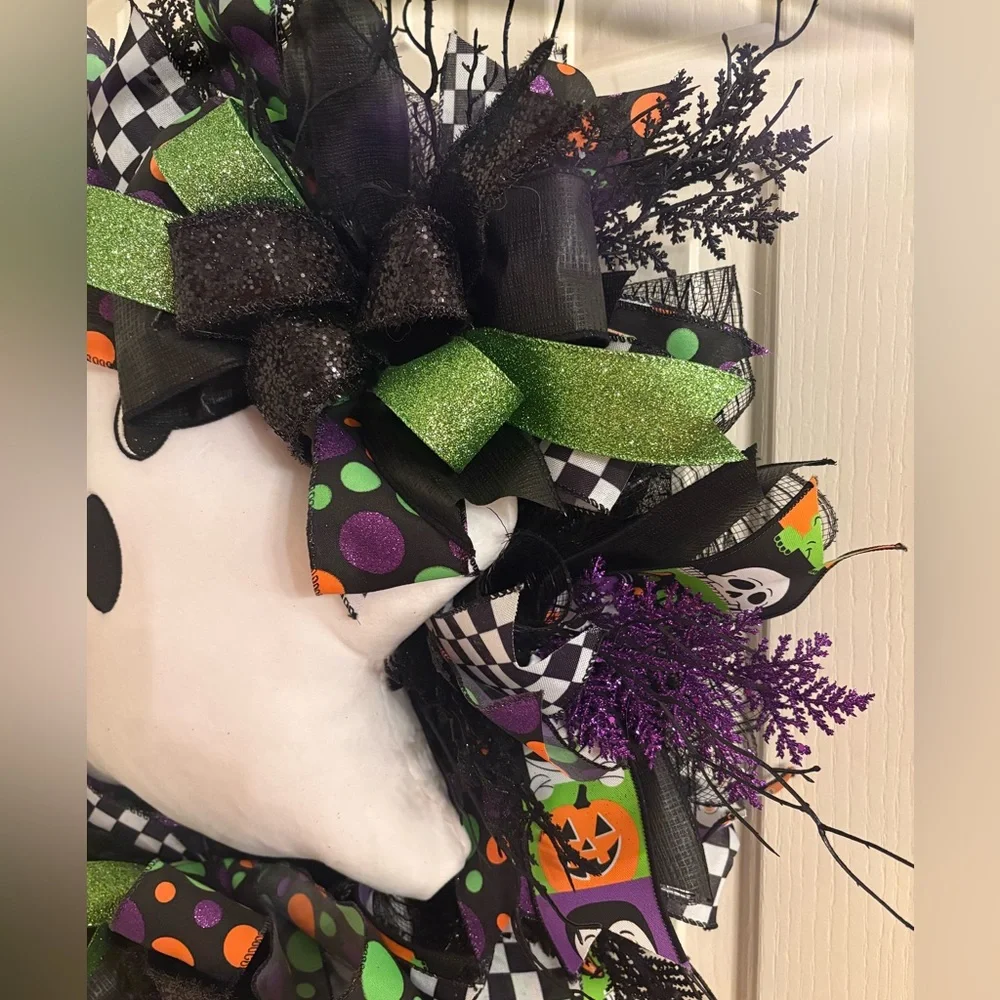 Halloween Ghost Wreath with Colorful Accents - Hand Made by my mother*